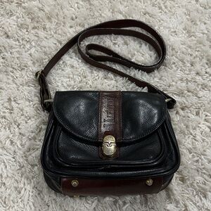 Valentina Classic Black and Brown Leather Crossbody Bag